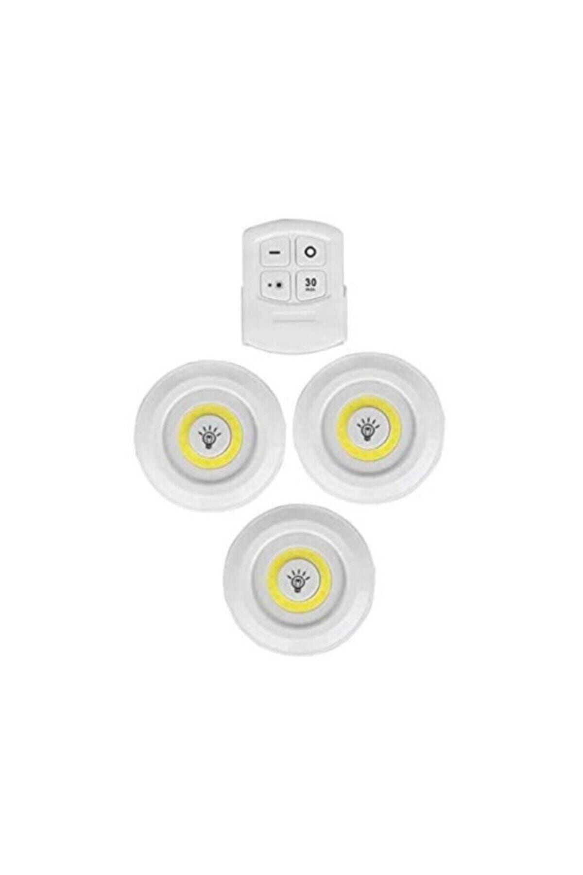 3'lü Uzaktan Kumandalı Yapışkanlı Kablosuz Led Spot Lambalar