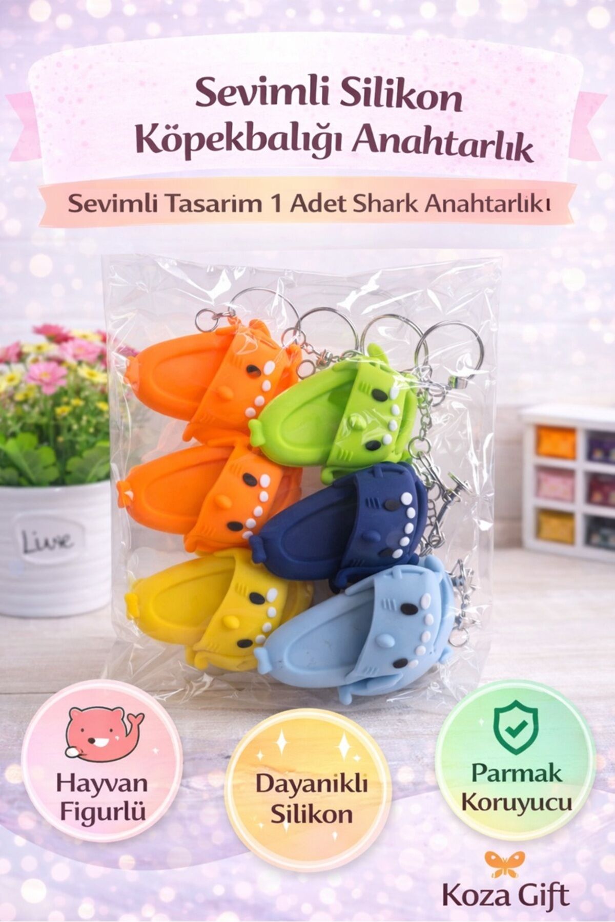 Sevimli Silikon Köpekbalığı Anahtarlık – 1 Adet Renkli Shark Anahtarlık