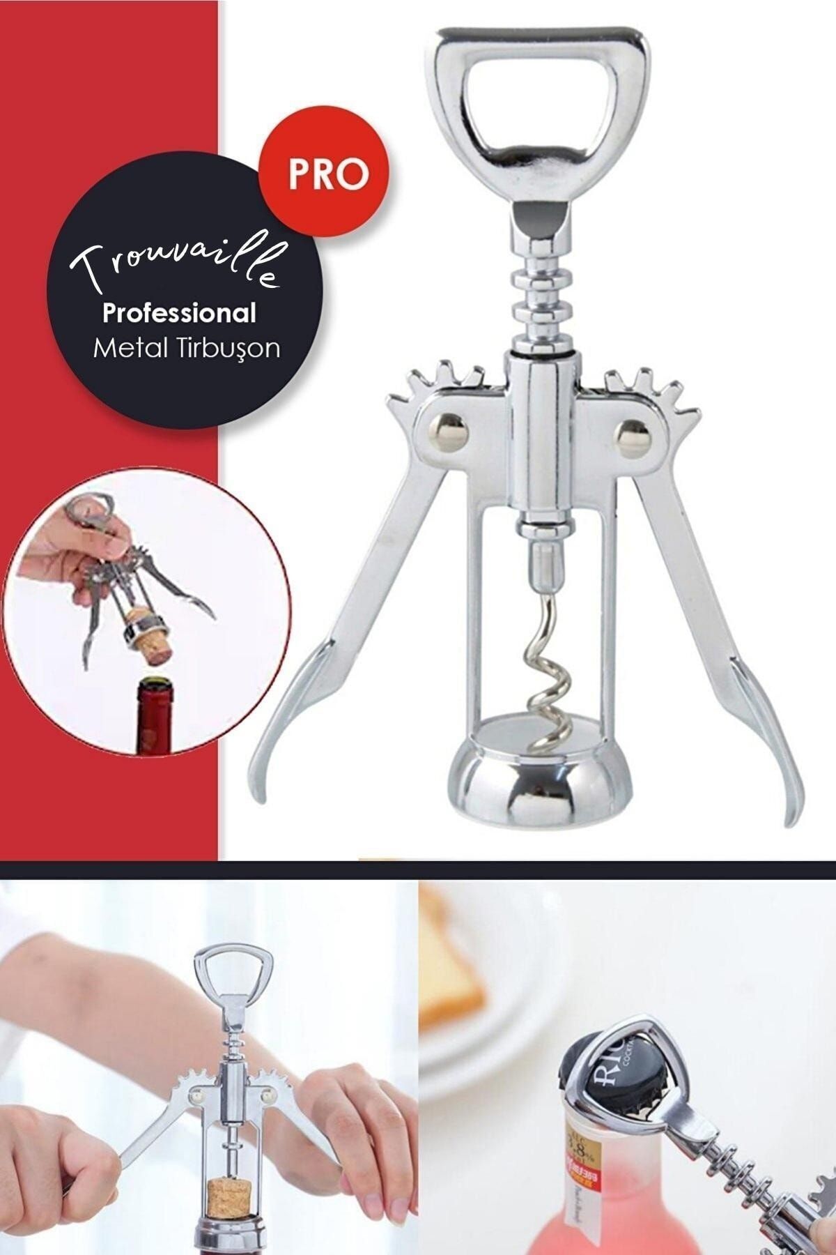 Professional Krom Tirbuşon Metal Tirbüşon Türbişon Tirbişon Şarap Açıcı Mantar Şişe Kapak Açıcı
