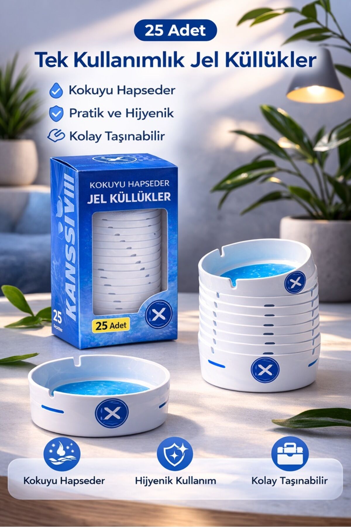 25 Adet Tek Kullanımlık Jel Küllük Koku Hapseden Pratik Hijyenik Taşınabilir Küllük