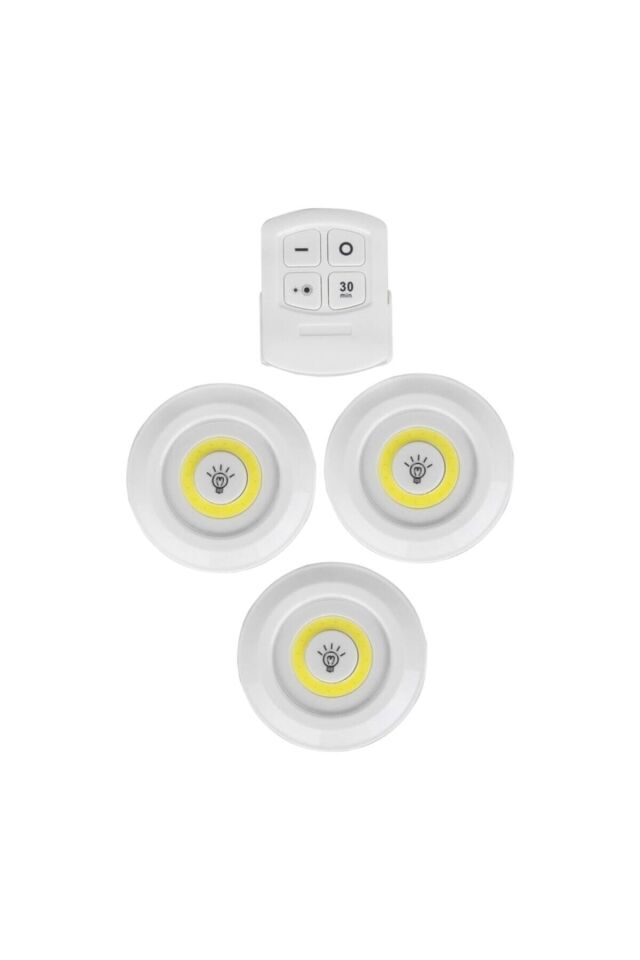 Uzaktan Kumandalı 3 Lü Spot Led Lamba Kablosuz Pilli Işıldak gri - Tek Ebat