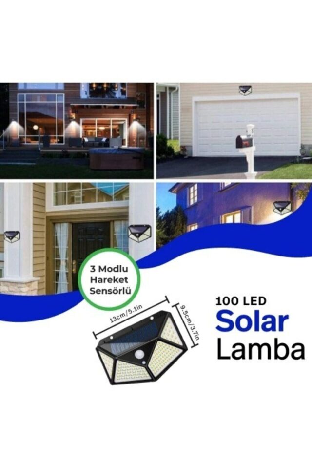 4 Adet 100 Solar Güneş Enerjili Hareket Sensörlü Bahçe Garaj Ev Aydınlatma Lambası Tek Ebat