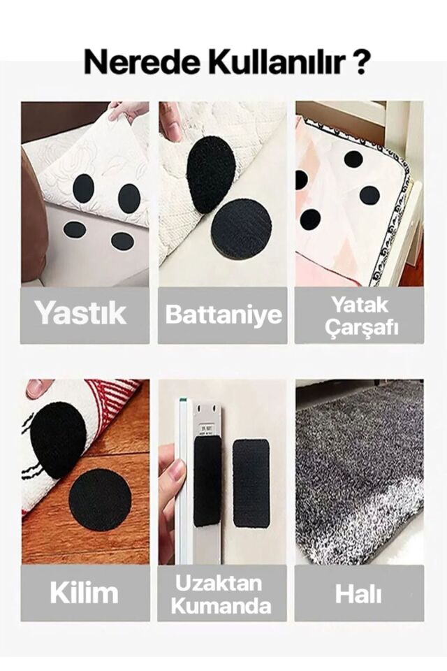 20'li Yapışkanlı Halı, Kilim Ve Koltuk Örtüsü Sabitleyici – Kaymaz, Yıkanabilir, Cırtlı Ped Siyah - Tek Ebat