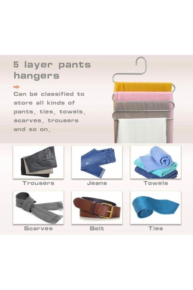 5 Katlı Metal Pantalon Eşarp Askısı Dolap Içi Düzenleyici Pantolon Askısı Pratik Düzenleme Askılık