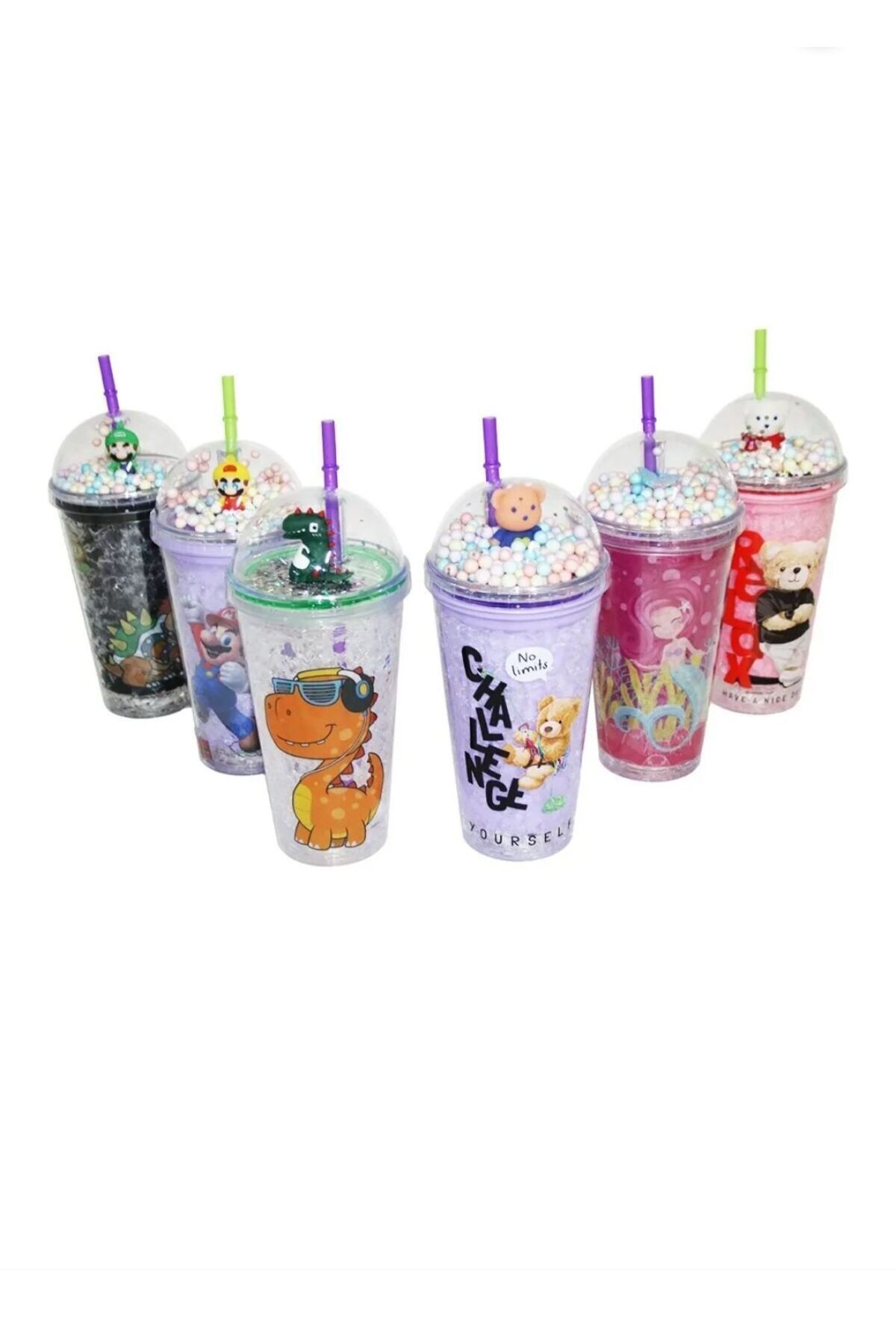 Işıklı Meyve Desenli Summer Simli-Pullu Pipetli Bardak-Soğuk İçecek Suluk,Lime-Strawberry Kokteyl karışıkrenk - Tek Ebat
