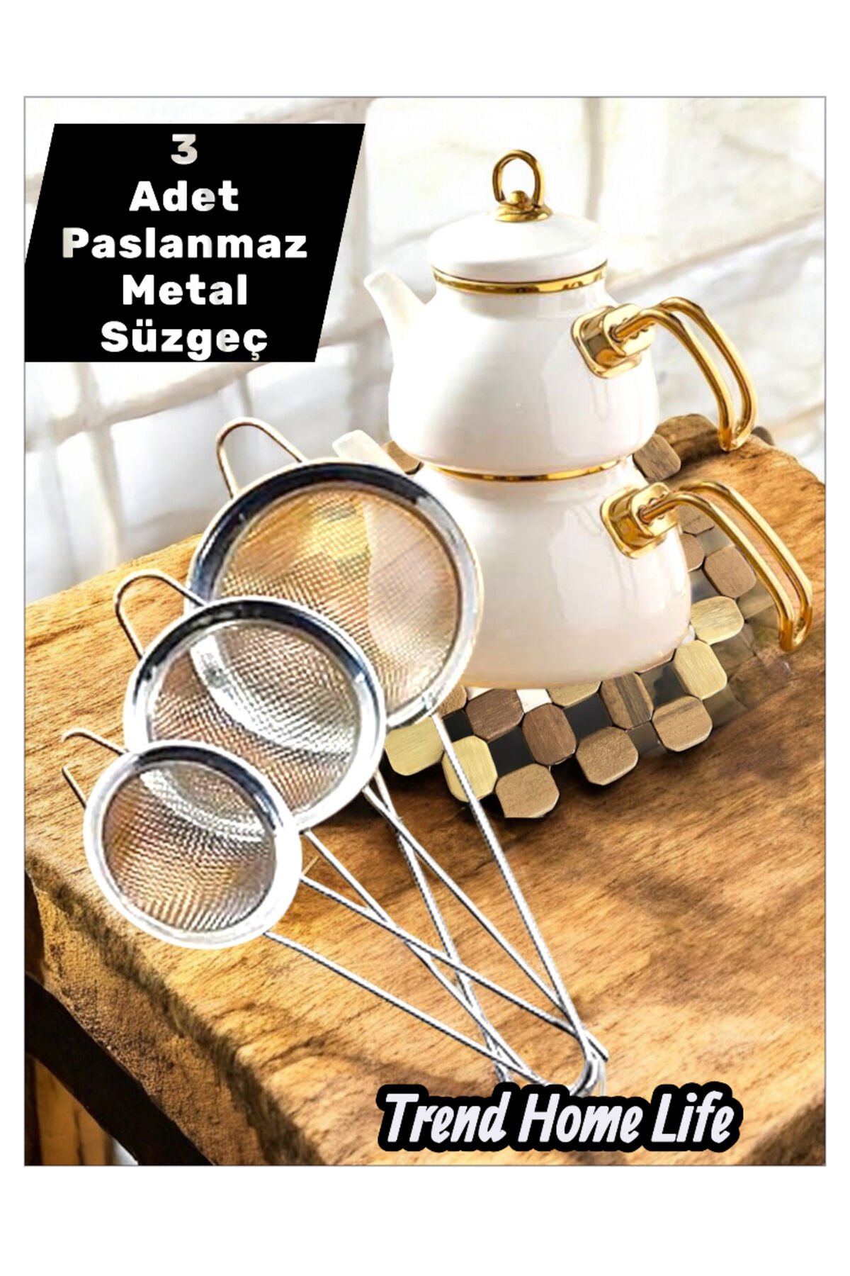 Çay Süzgeci Paslanmaz Metal Çay Süzgeci Bitki Çayı Demleme Süzgeç Çok Amaçlı 3 Lü Set Tek Ebat