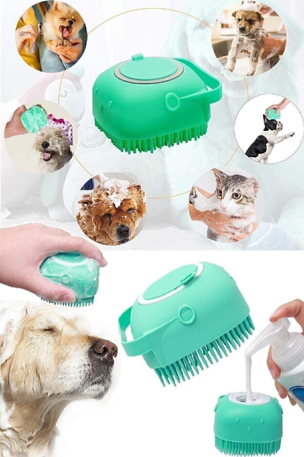Şampuan Hazneli Kedi Ve Köpek Evcil Hayvan Yıkama Fırçası Silikon Tek Ebat