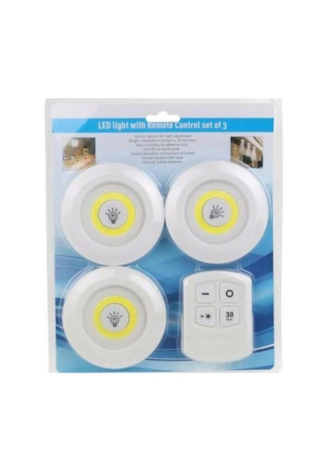 3 Lü Spot Led Lamba Kablosuz Pilli Işıldak Mutfak Rafı Işığı Dolap Işığı