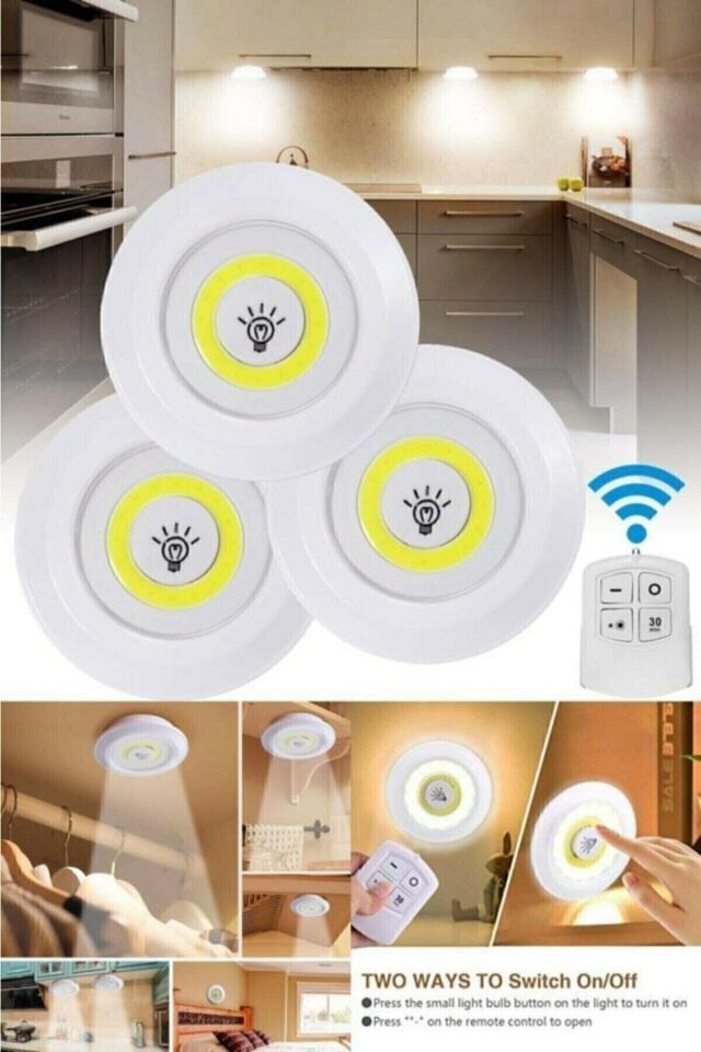 3 Lü Spot Led Lamba Kablosuz Pilli Işıldak Mutfak Rafı Işığı Dolap Işığı
