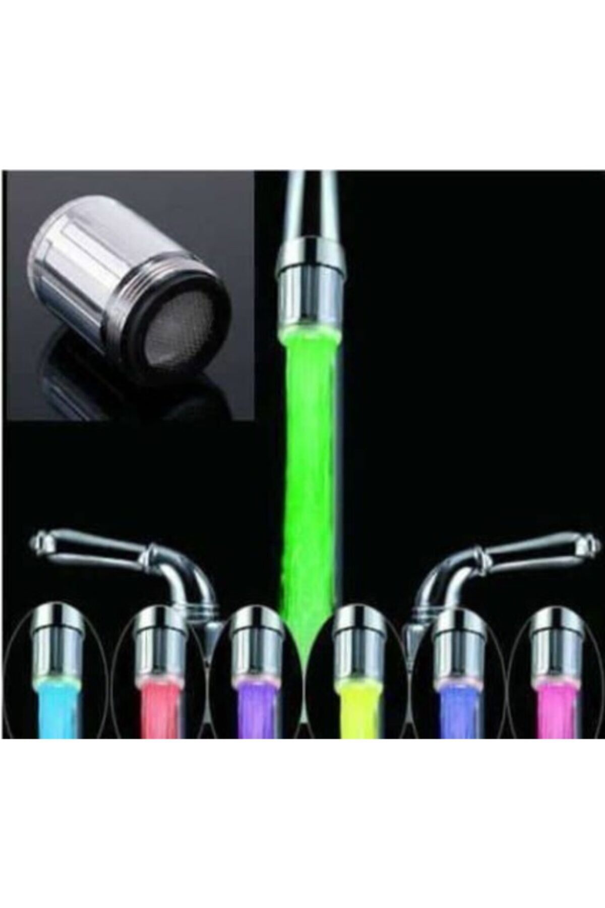 7 Renk Değiştiren Işıklı Musluk Başlığı Led Banyo Su Batarya Ucu