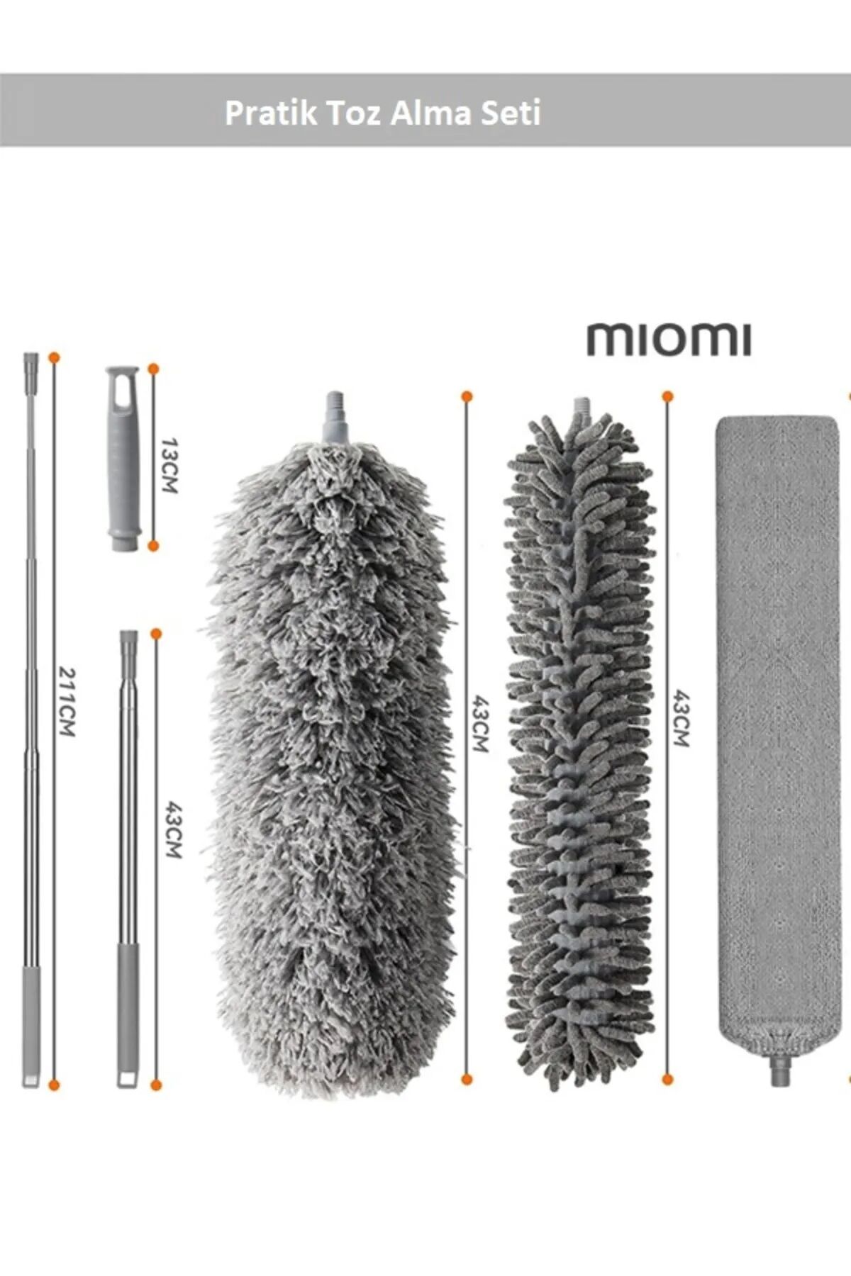 Teleskopik Mikrofiber Pratik Uzayabilen Toz Alma Fırçası Aparatı Set Tek Ebat