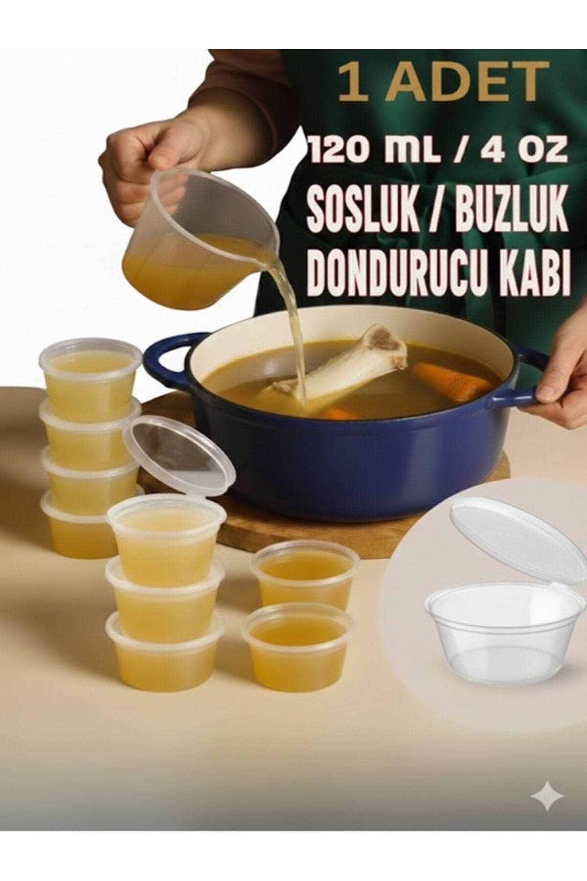 120 ml Kapaklı Sosluk Saklama Kabı Tekli Buzluk ve Dondurucu Uyumlu - 1 Adet