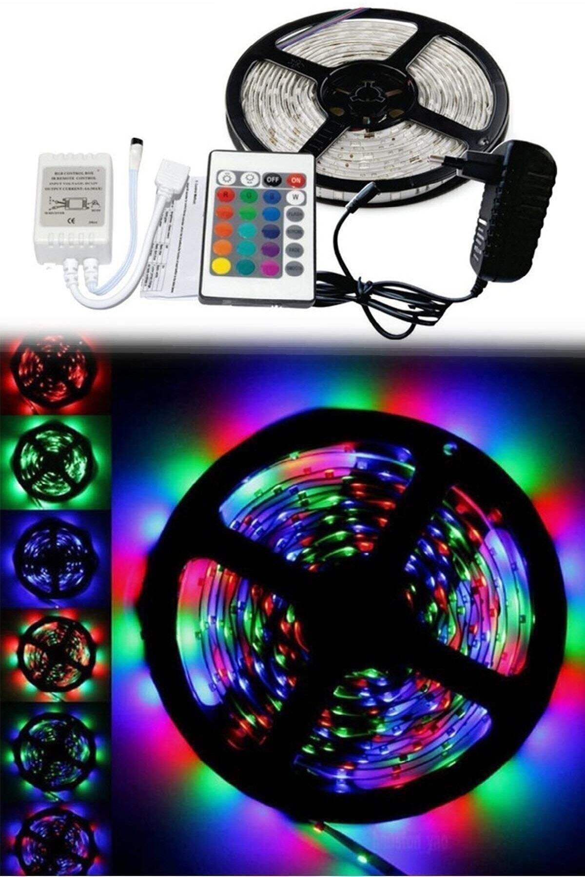 Led Animasyonlu Tak Çalıştır Kumandalı Trafolu Rgb Şerit Işık Aydınlatma 5 Metre Şşr Karışık - Tek Ebat