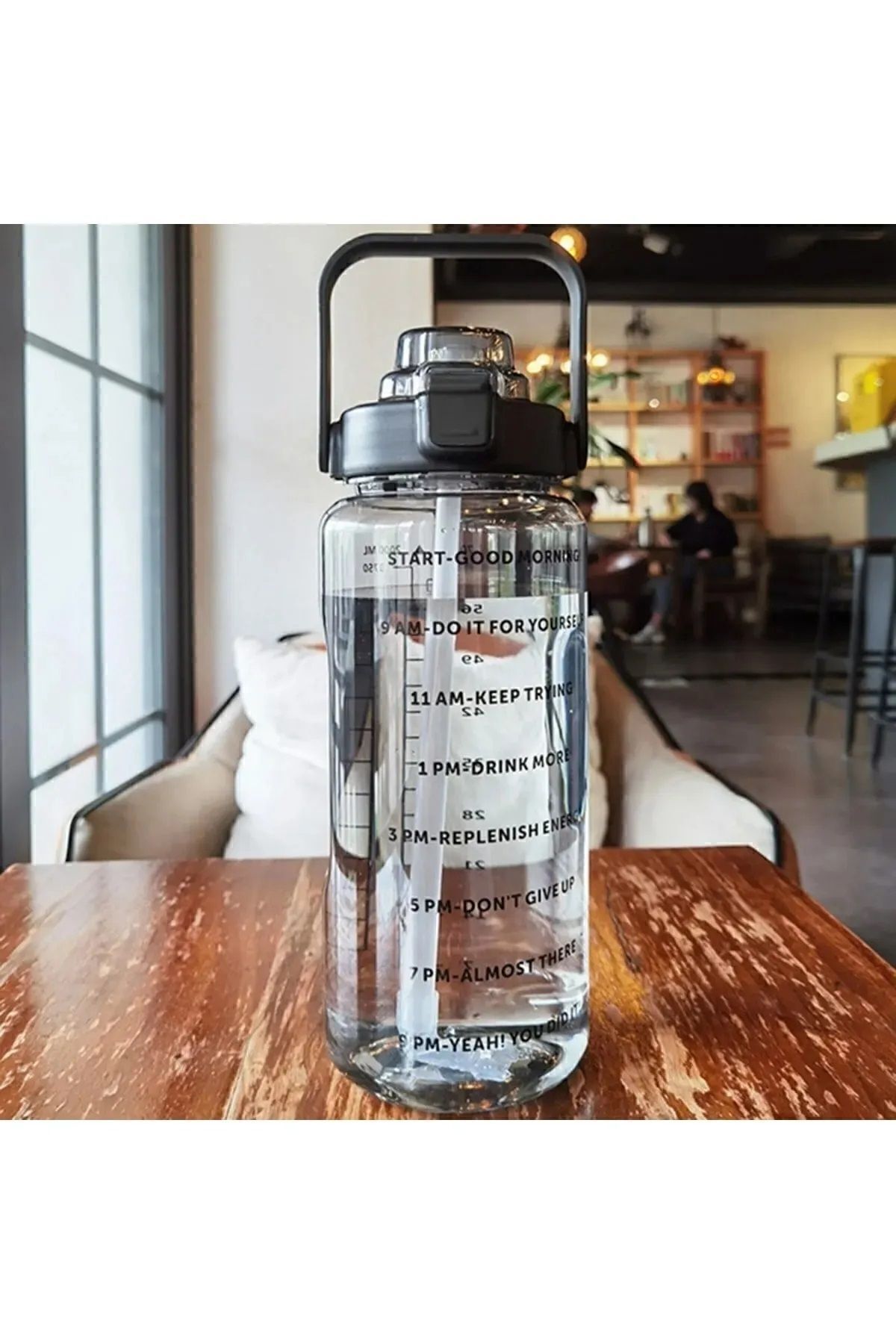 Şeffaf Motivasyon Matara 2000 ml Suluk Su Şişesi - Bpa Içermez siyah - Tek Ebat