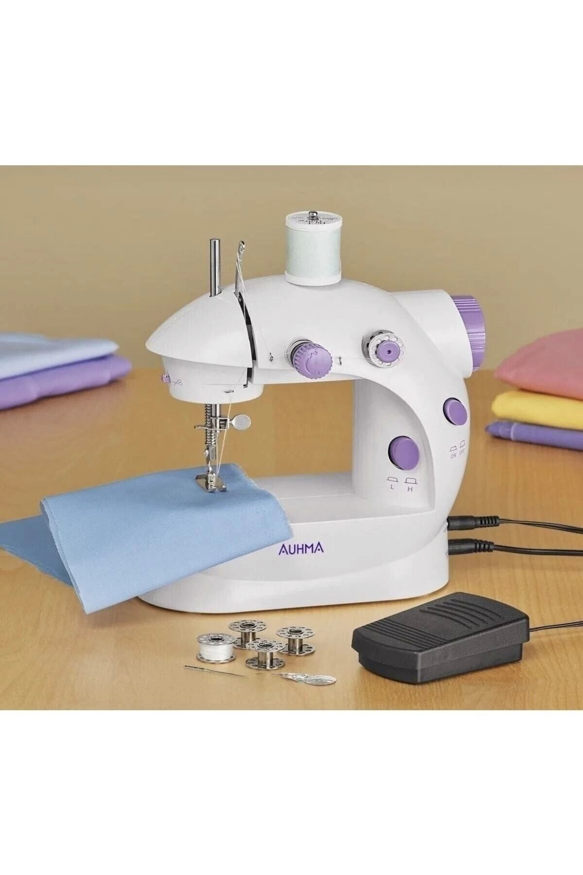 Işıklı Pedallı Dikiş Makinesi Mini Asw1 Beyaz Nakış Beyaz - Tek Ebat