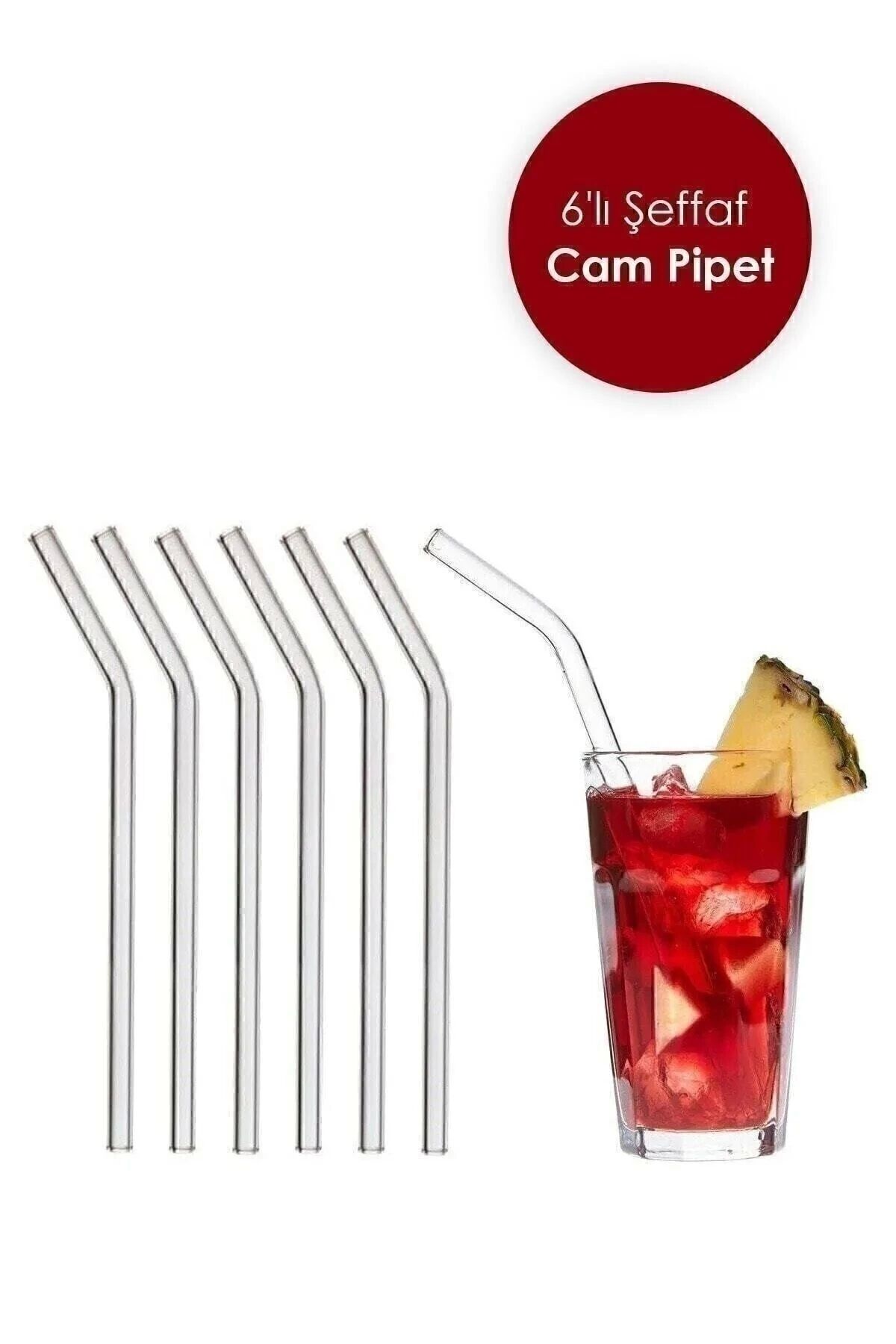 Şeffaf 6'lı Cam Eğimli Pipet şeffaf - Tek Ebat