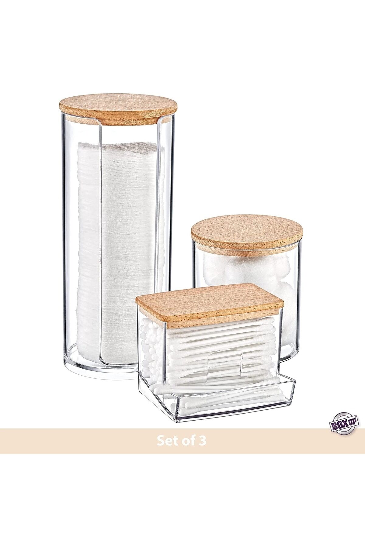 Ahşap Kapak Görünümlü 3'lü Organizer Seti- Şık Makyaj Organizer-plastik beyaz - Tek Ebat