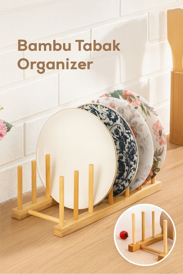 Bambu Tabak ve Kapak Düzenleyici | Çok Amaçlı Mutfak Organizer Stand