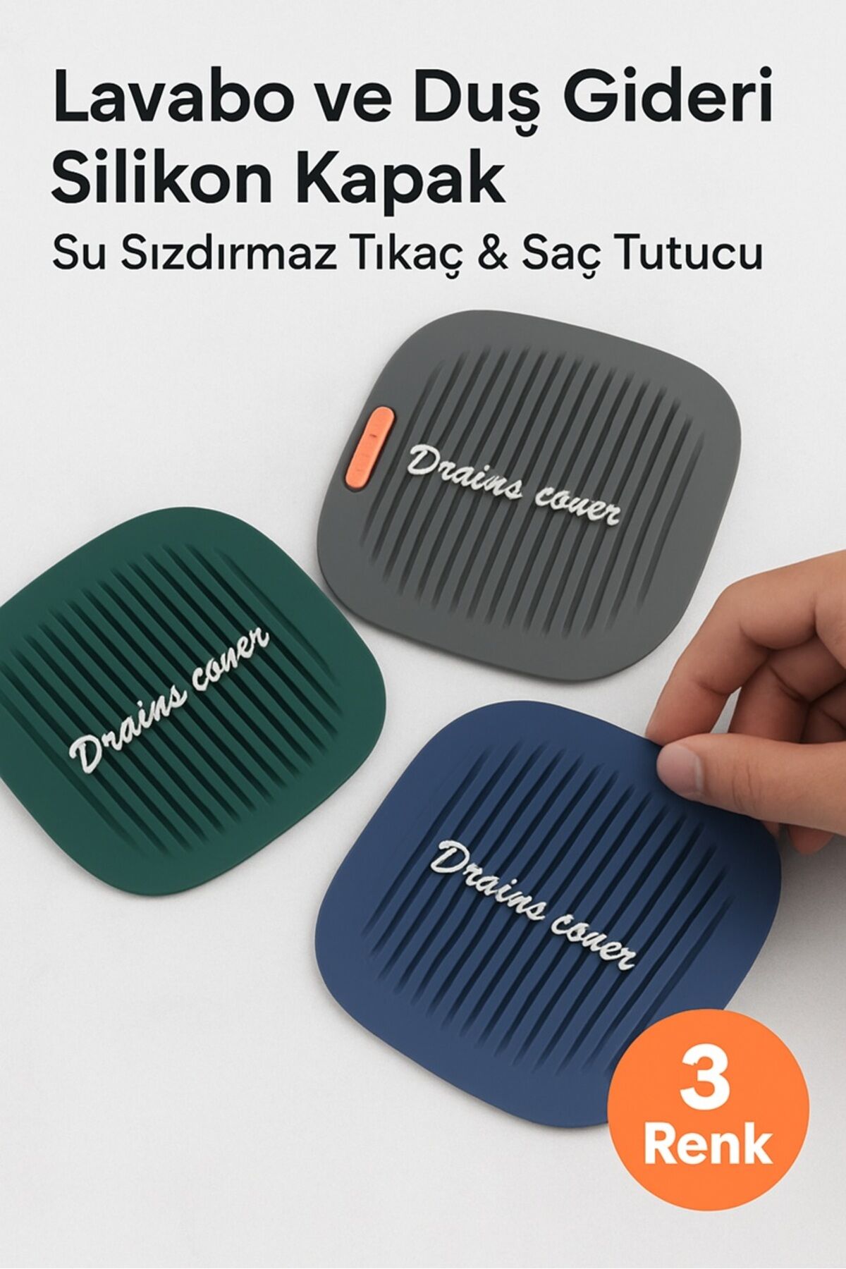 Lavabo ve Duş Gideri Silikon Kapak – Su Sızdırmaz Tıkaç & Saç Tutucu – 3 Renk