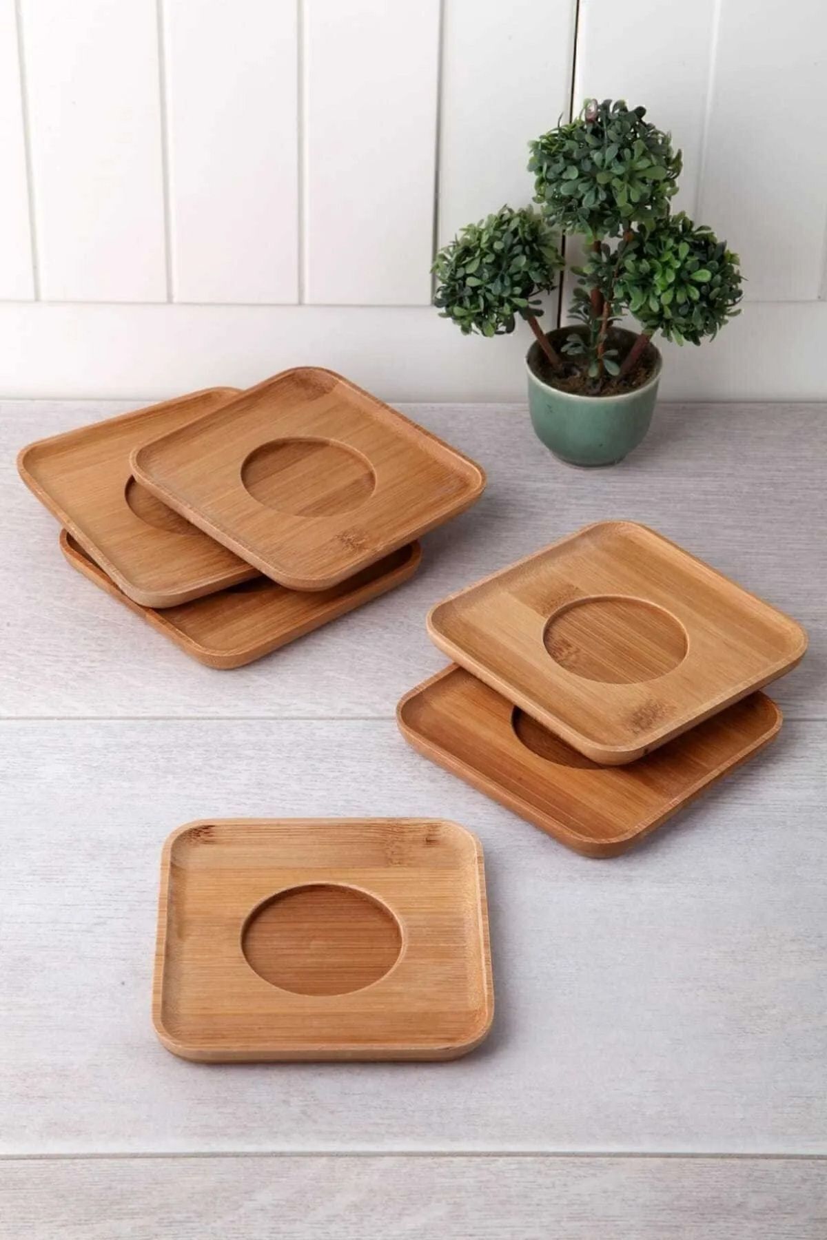 Bambu Lüx 6 Adet Kare Çay Tabağı