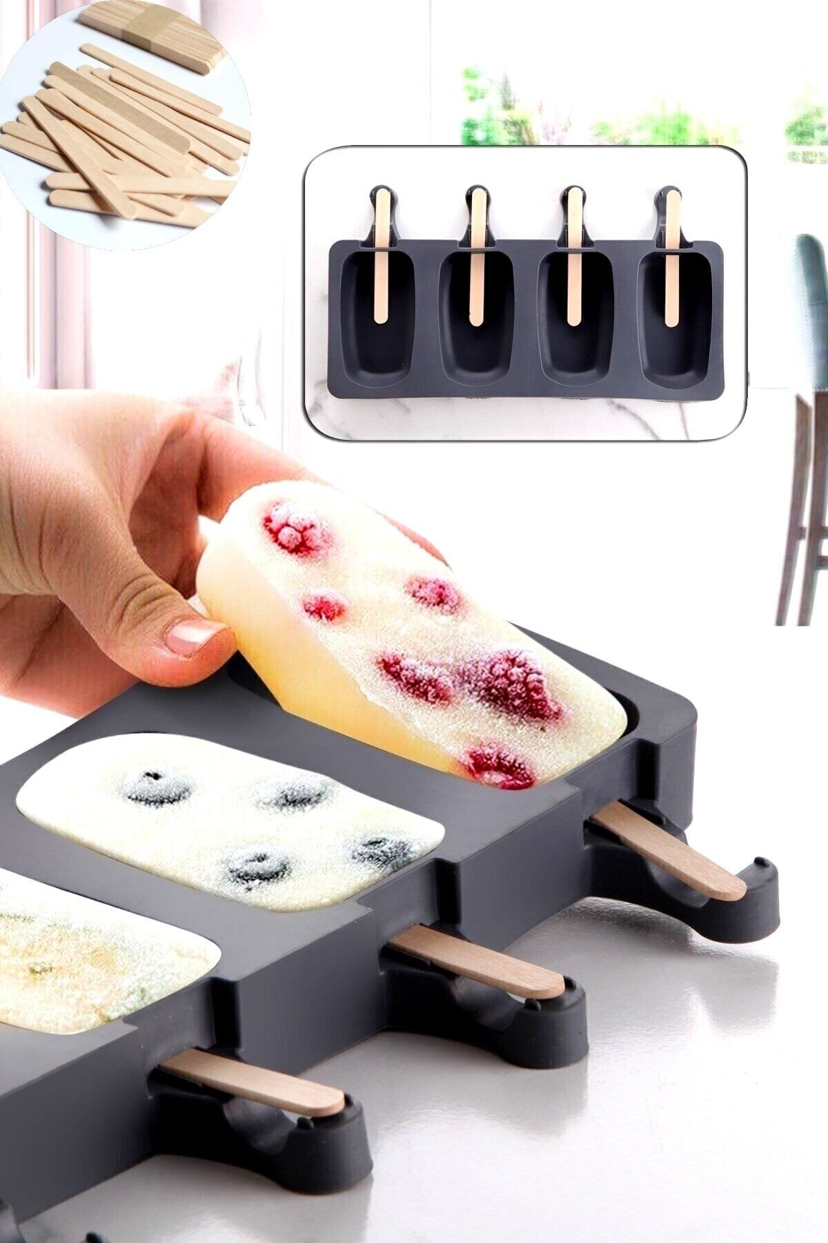 Magnum Dondurma Kalıbı - 4'lü Büyük Boy Pratik Magnum Silikon Dondurma Kalıbı ANTRASİT - Tek Ebat