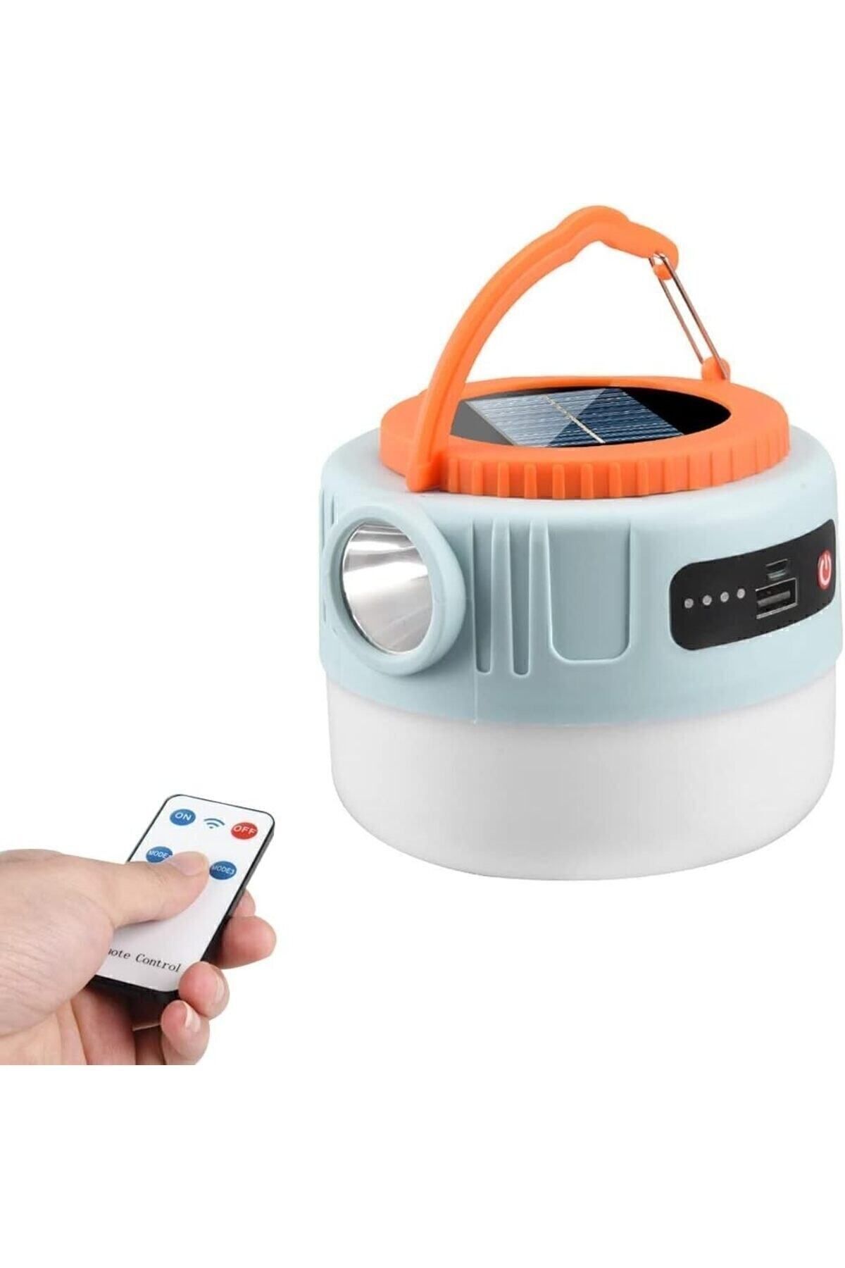 Kamp Lambası Solar Güneş Enerjili Ampül Led Şarjlı El Feneri 1200 mAh Powerbank 6 Mod