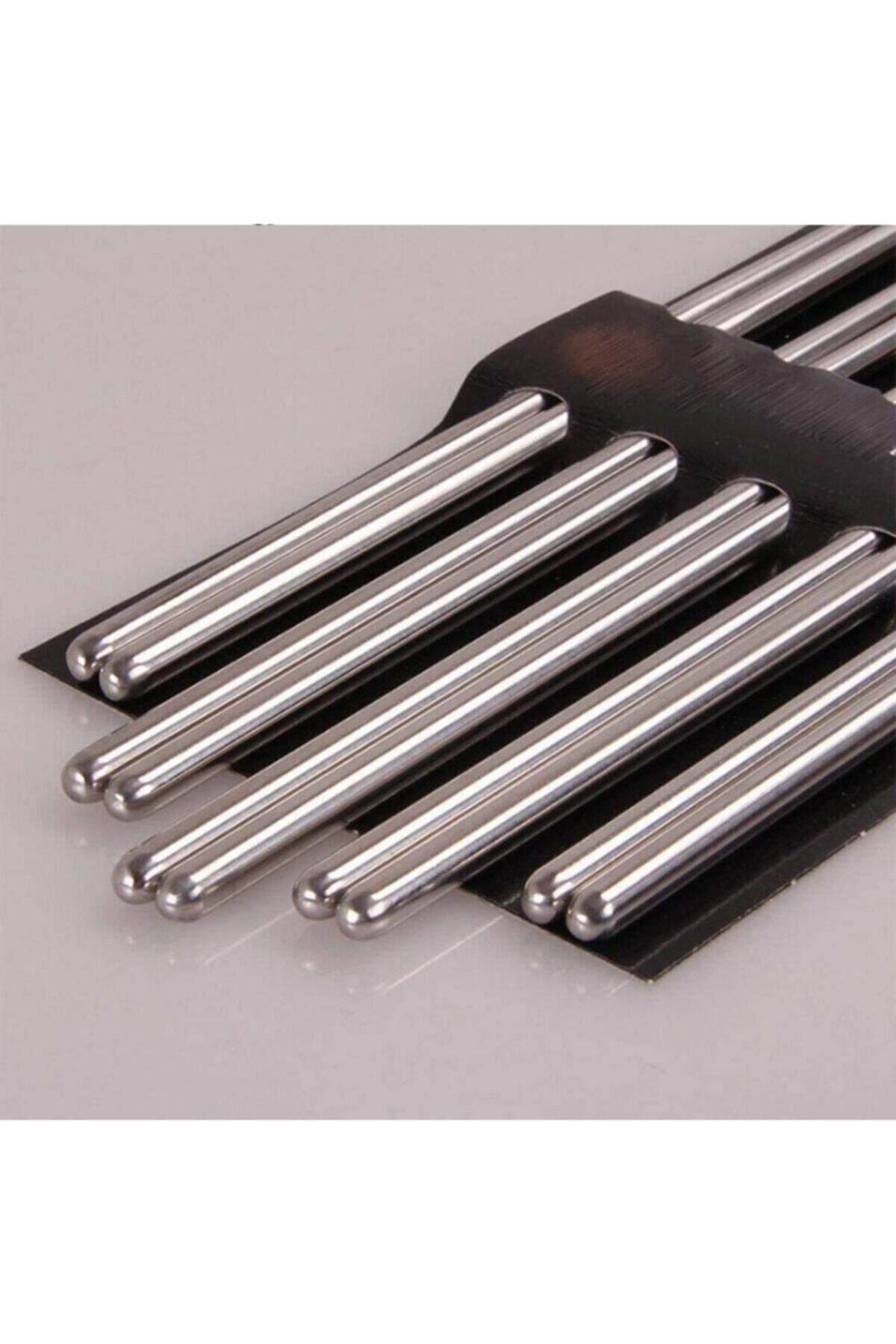 Metal Chopstick Paslanmaz Çelik Çin Çubuğu 5'li Gri - Tek Ebat