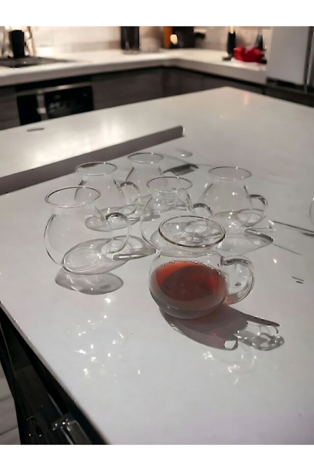 6'lı Keyfi Ala Borosilikat Cam Kulplu Çay Bardağı 200ml Bardak Şeffaf - Tek Ebat