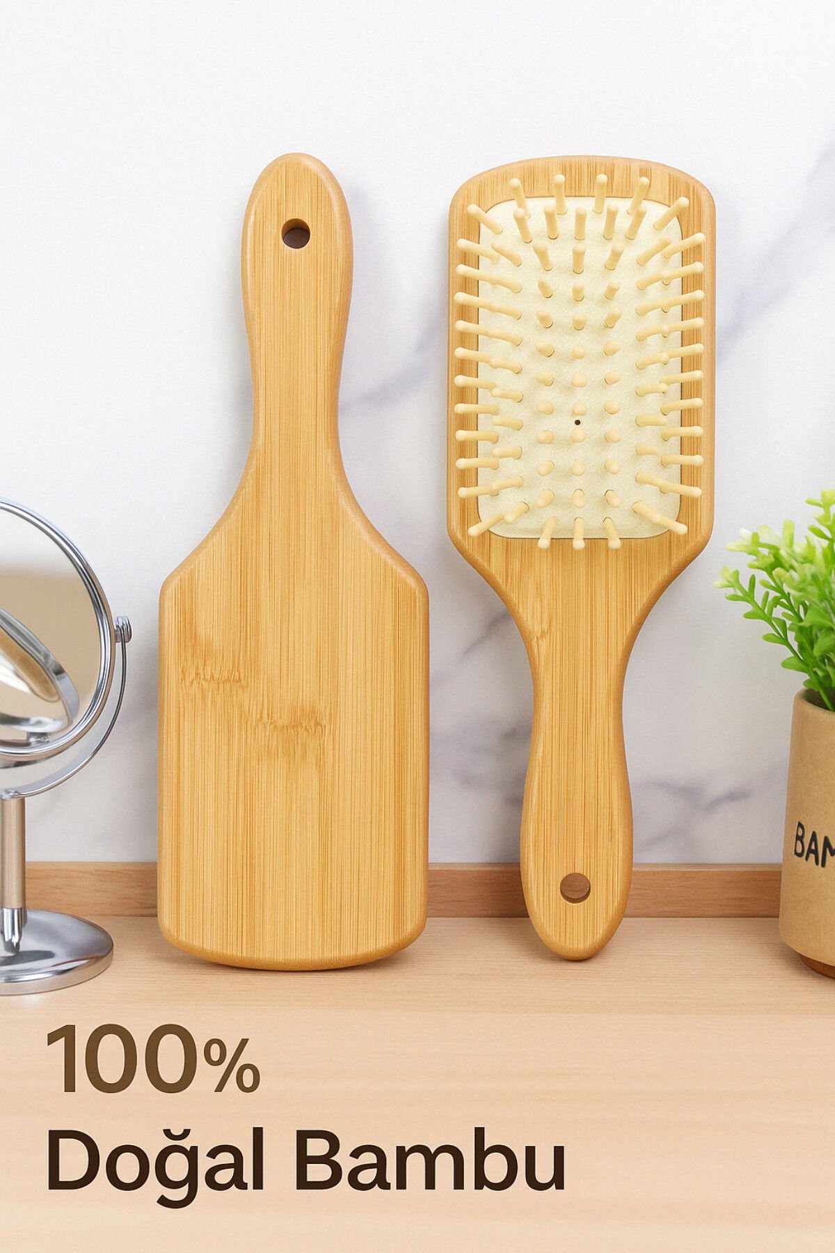 Bambu Dişli Şaç Fırçası AHŞAP - Tek Ebat