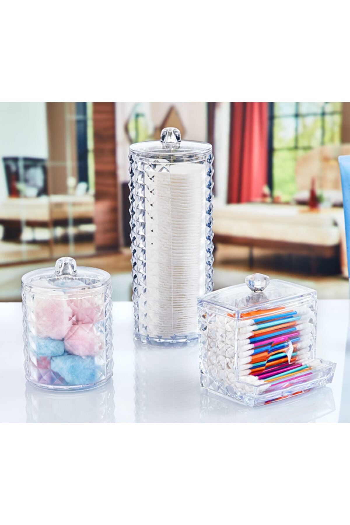 Diamond 3'lü Makyaj Pamukluğu Düzenleyici Organizer Set NoColor-b90cd410 - Tek Ebat