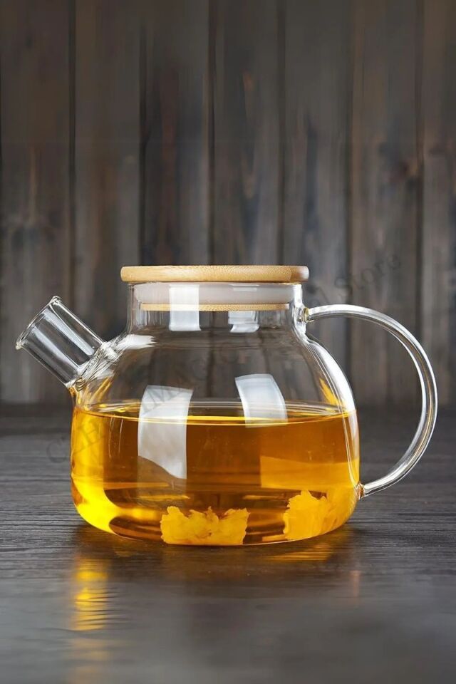 Cambu Bambu Zarafeti, Isıya Dayanıklı 900 ml Süzgeçli Cam Demlik Bitki Çayları ,Borosilikat , Sürahi Tek Ebat
