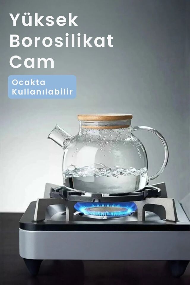 Cambu Bambu Zarafeti, Isıya Dayanıklı 900 ml Süzgeçli Cam Demlik Bitki Çayları ,Borosilikat , Sürahi Tek Ebat