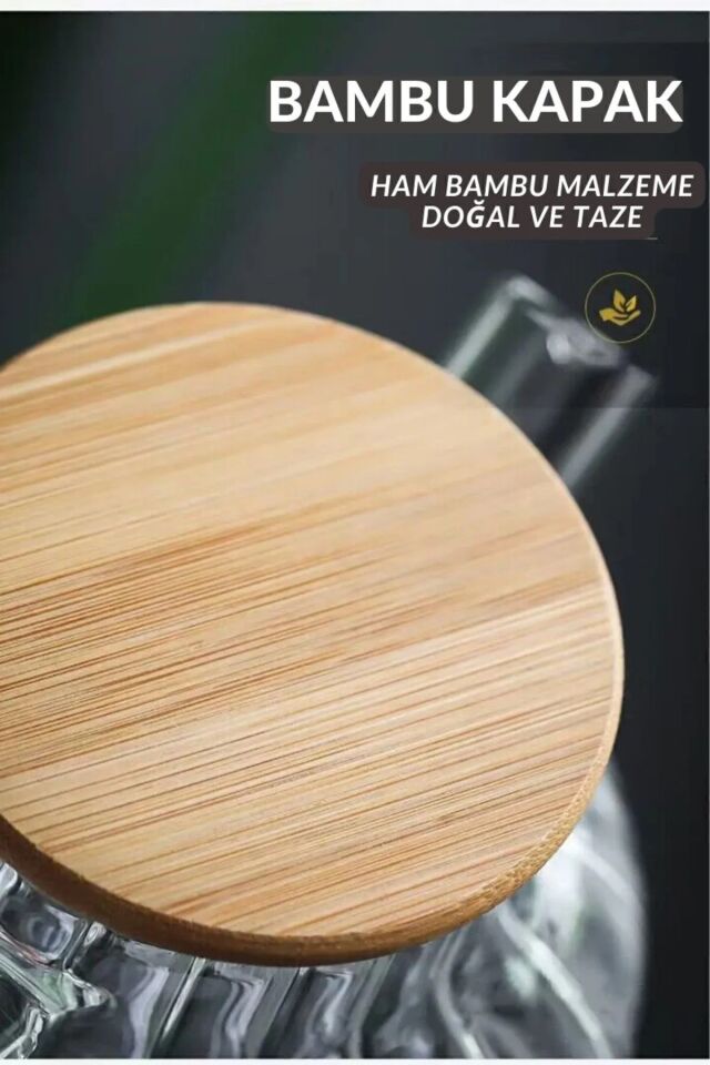 Cambu Bambu Zarafeti, Isıya Dayanıklı 900 ml Süzgeçli Cam Demlik Bitki Çayları ,Borosilikat , Sürahi Tek Ebat