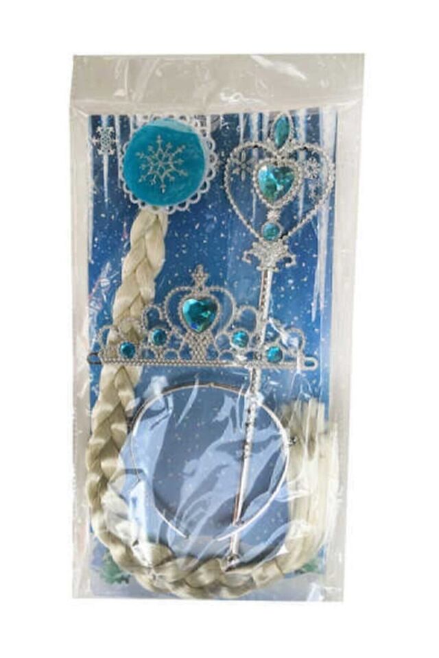 Çocuk Karlar Ülkesi Frozen Elsa Anna Sihirli Asa Saç Ve Taç Seti koza gift Mavi - Tek Ebat