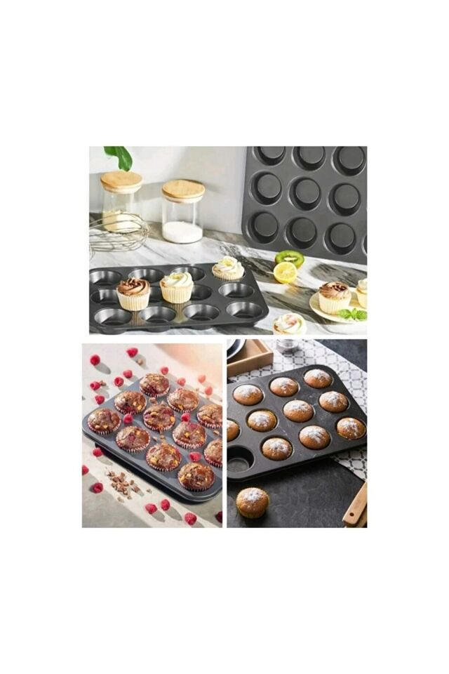 Muffin Kek Kalıbı Teflon 12'li NoColor-1c59b5a5 - Tek Ebat