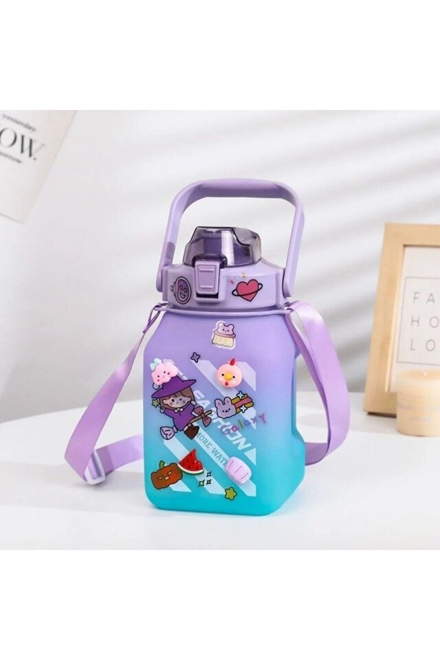 Plastik Motivasyonel Su Matarası Öğrenci Su Şişesi Suluk 1.5 Ml Tritan Bpa Içermez Cok Renkli Mor 1 Mor - Tek Ebat