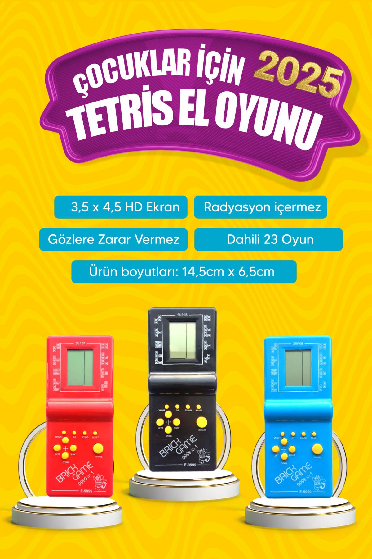Pilli Tetris Gameboy Nostalji Mavi Oyuncak Tek Ebat