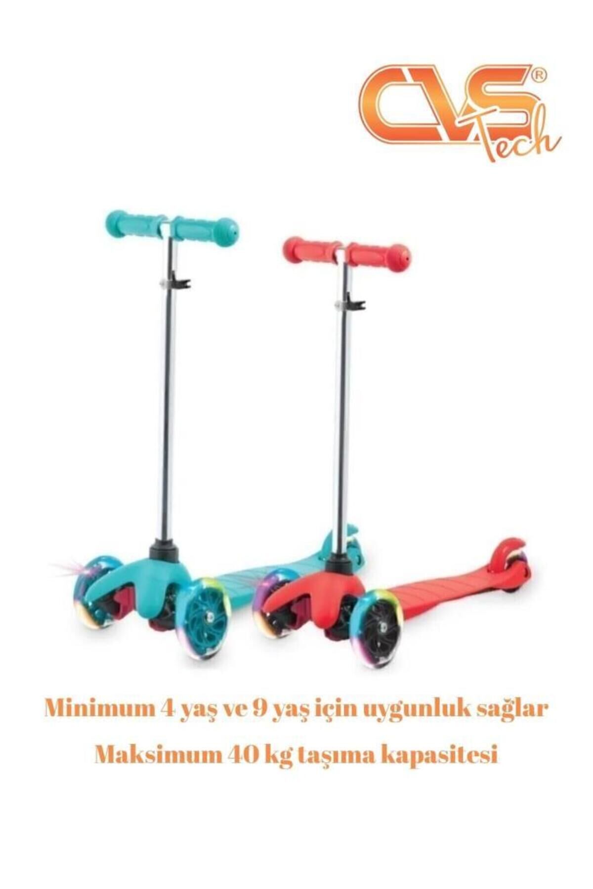 Tech 7 Renk Led Işıklı Tekerlekli Scooter-KIRMIZI