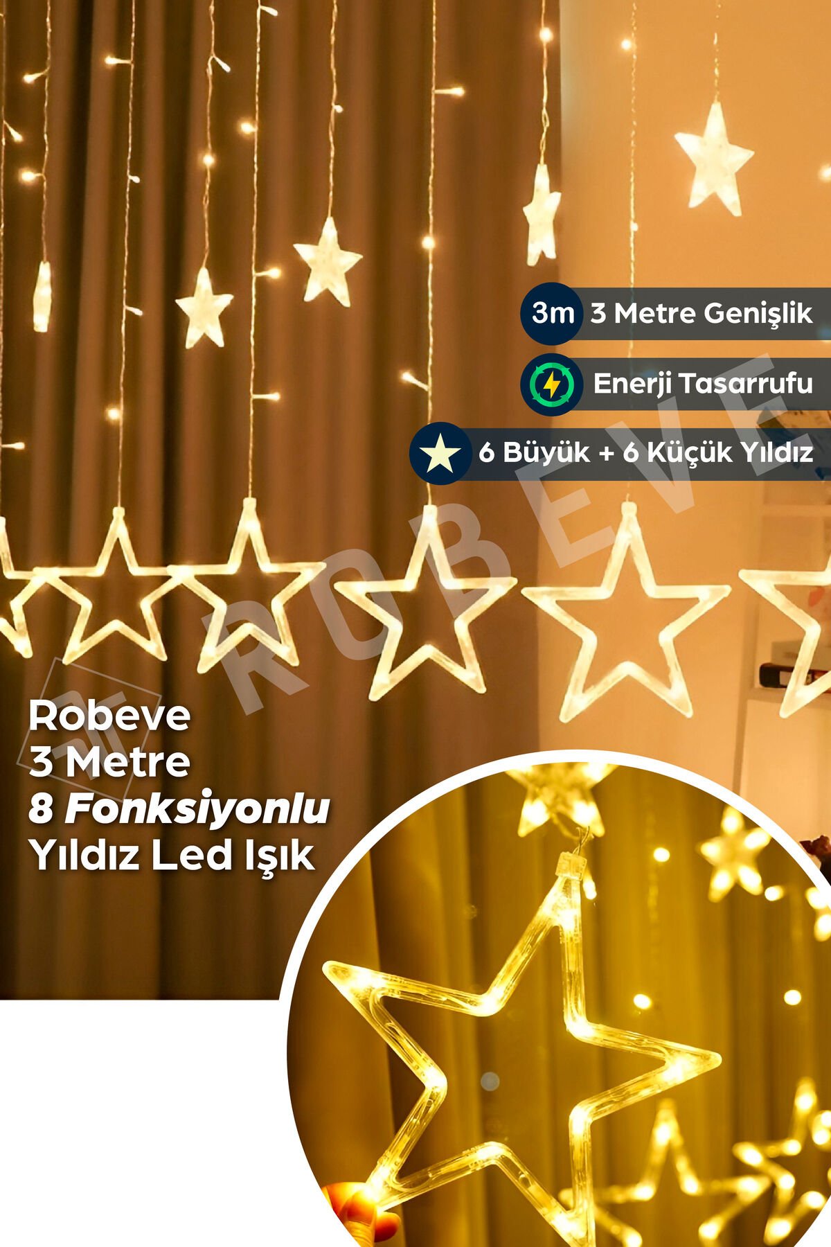 138 Ledli Yıldız Perde Işık 3 M Yılbaşı Işığı Led Işık Saçak Led Yılbaşı Perde Led