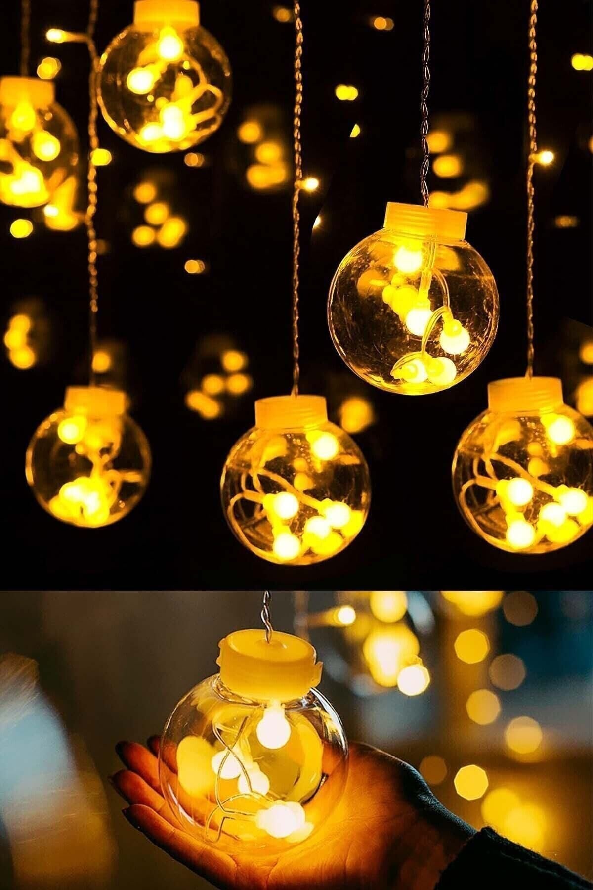 Işıklı Top Perde Led Fişli Animasyonlu 12 Saçak Ampul 3 Metre