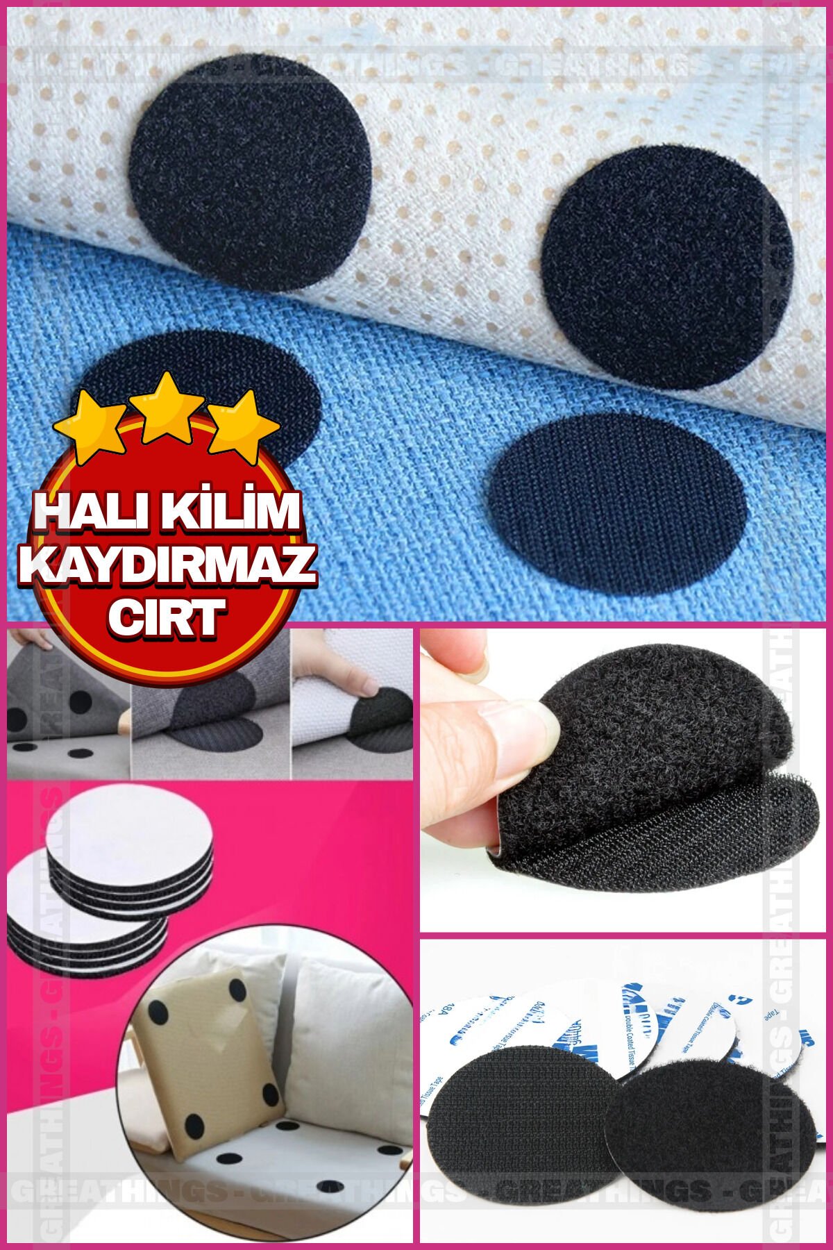1 Adet Halı Kilim Koltuk Örtüsü Kaydırmaz Sabitleyici Cırt Yıkanabilir Kendinden Yapışkanlı Ped SİYAH - Tek Ebat