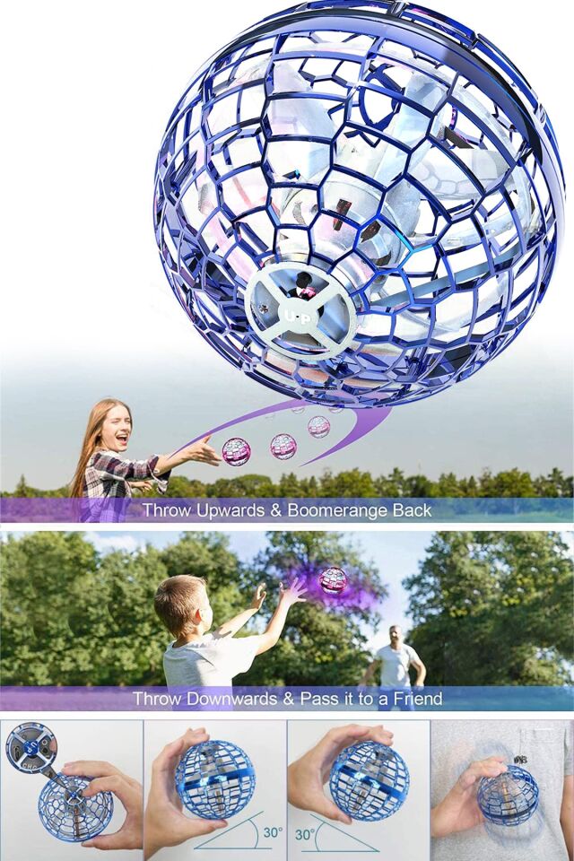 Uçan Küre Topu Oyuncakları Yükselen Hover Pro Boomerang Spinner El Kontrollü Mini Drone Mavi Tek Ebat