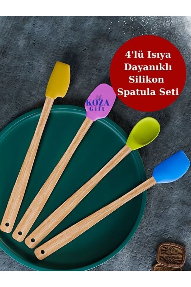 5 Parça Renkli Silikon Mutfak Seti – Bambulu Isıya Dayanıklı Spatula Ve Fırça Takımı ÇOK RENKLİ - Tek Ebat