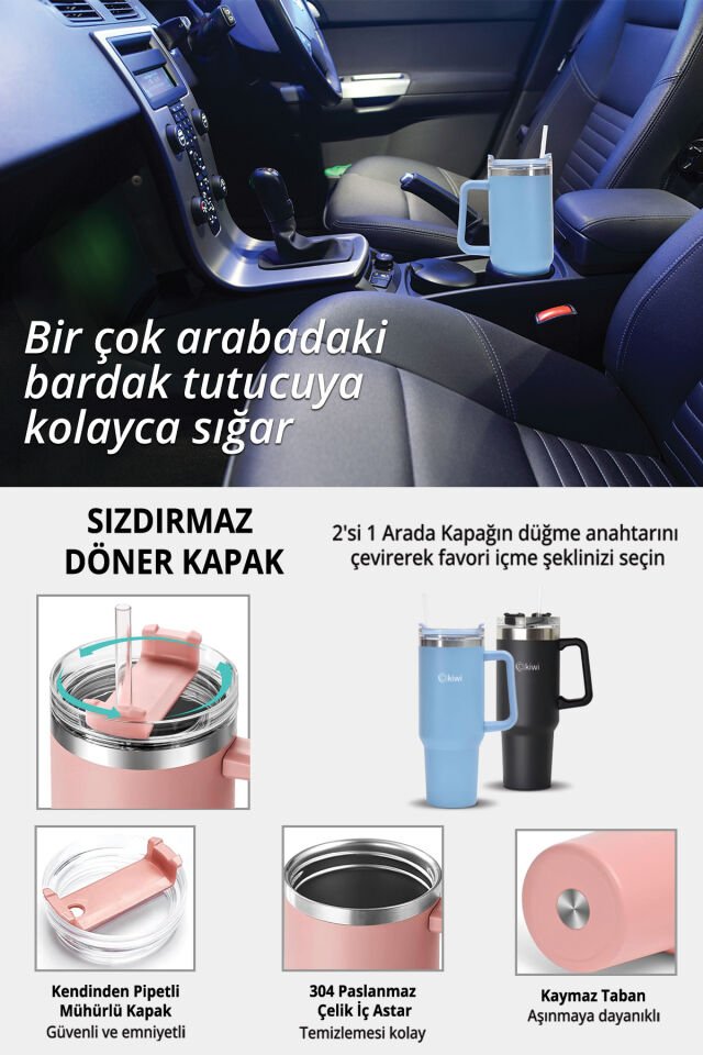 Kt-8660 Pipetli Termos Bardak 1,2 Lt Gri - Tek Ebat
