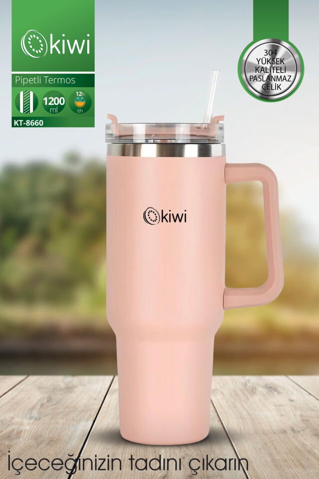 Kt-8660 Pipetli Termos Bardak 1,2 Lt Pembe - Tek Ebat