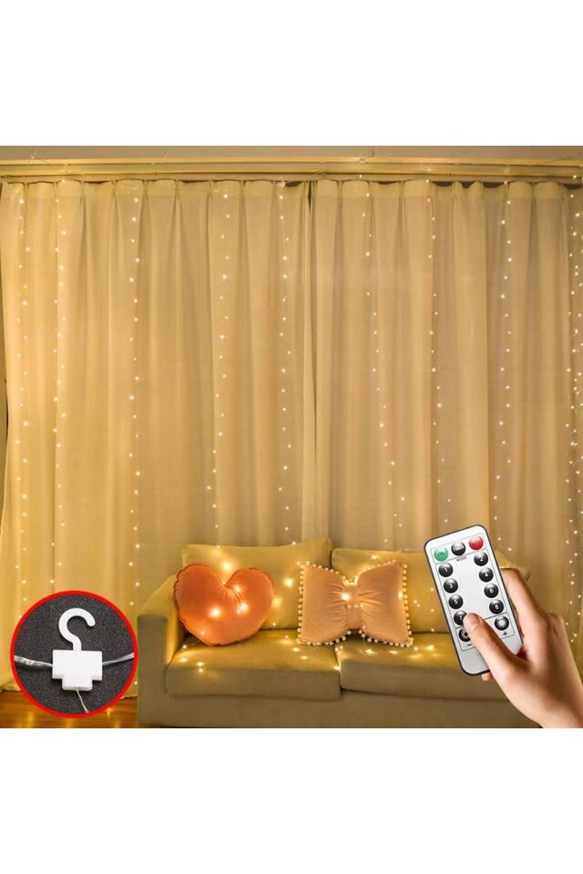 Peri Telli Perde Led 2x2 Metre, Uzaktan Kumandalı, Usb'li, 8 Animasyonlu 10 Saçaklı 200 Ledli Günışığı - Tek Ebat