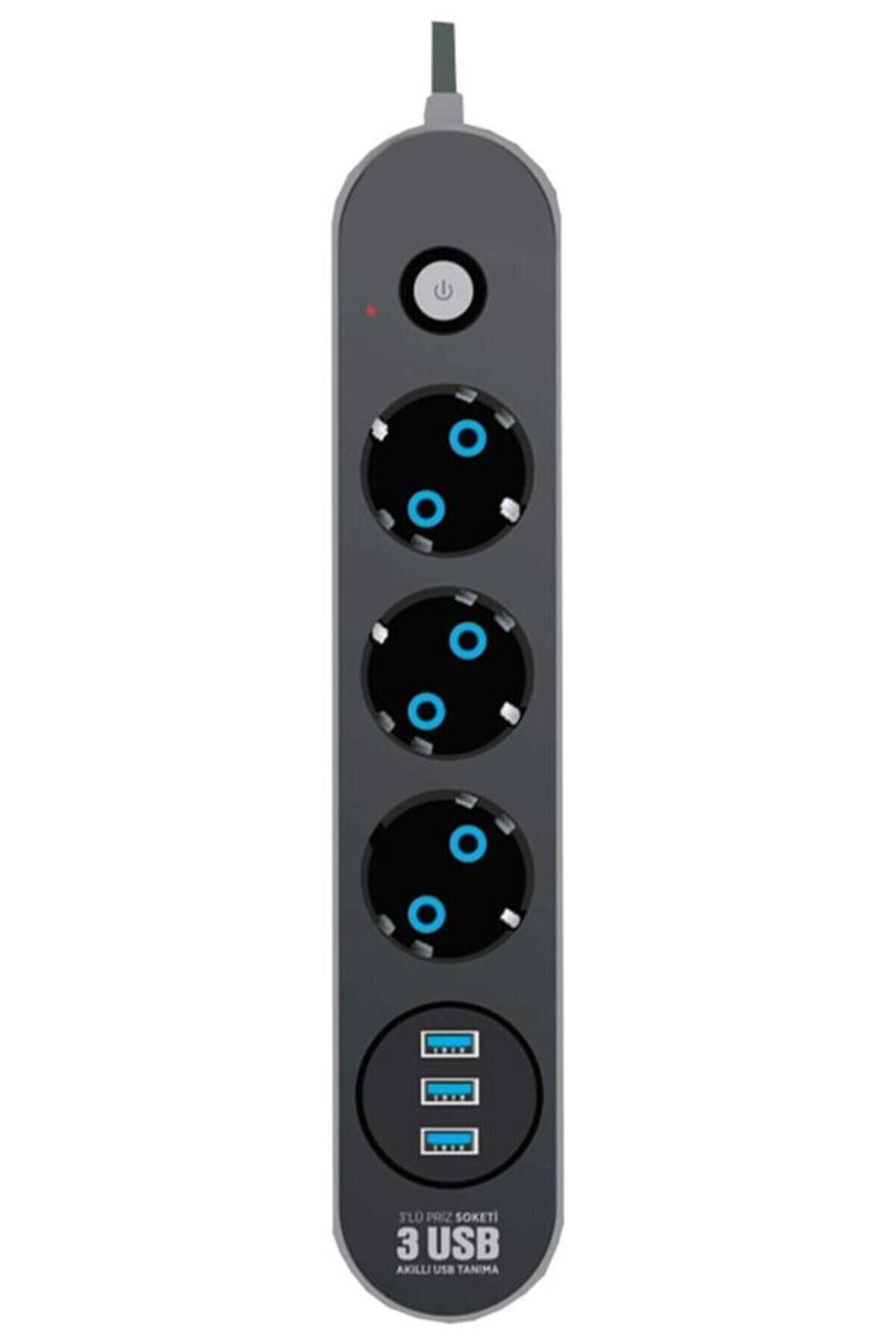 Akım Korumalı Grup Priz ve 3'lü Usb Şarj Aleti 2500 Watt