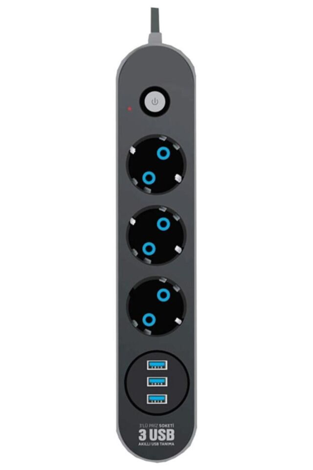 Akım Korumalı Grup Priz ve 3'lü Usb Şarj Aleti 2500 Watt