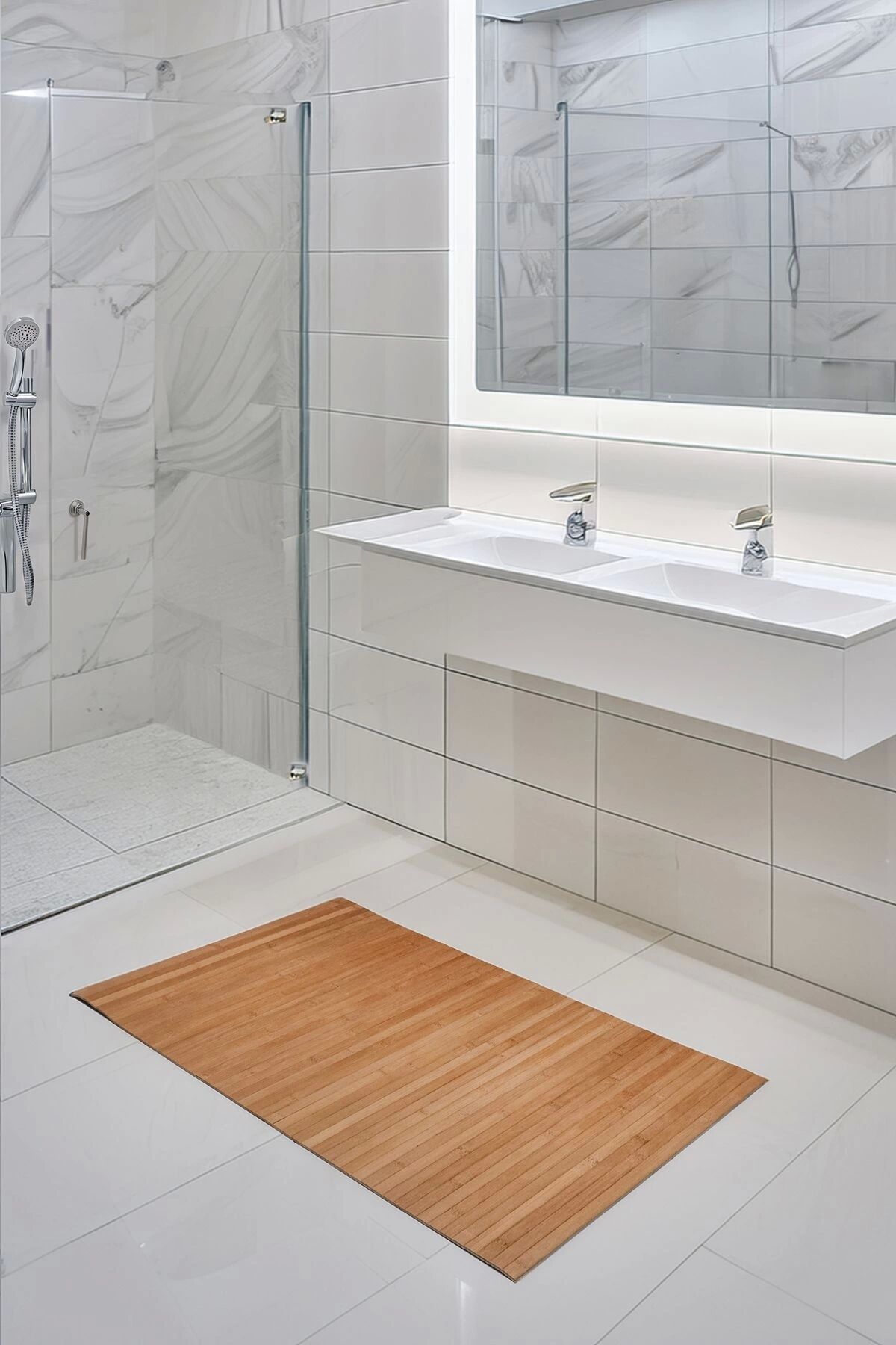 Peony - Naturel Bambu Kaydırmaz Banyo Matı 80 x 50 cm Açık Taba (Bambu) - Tek Ebat - 80 x 50