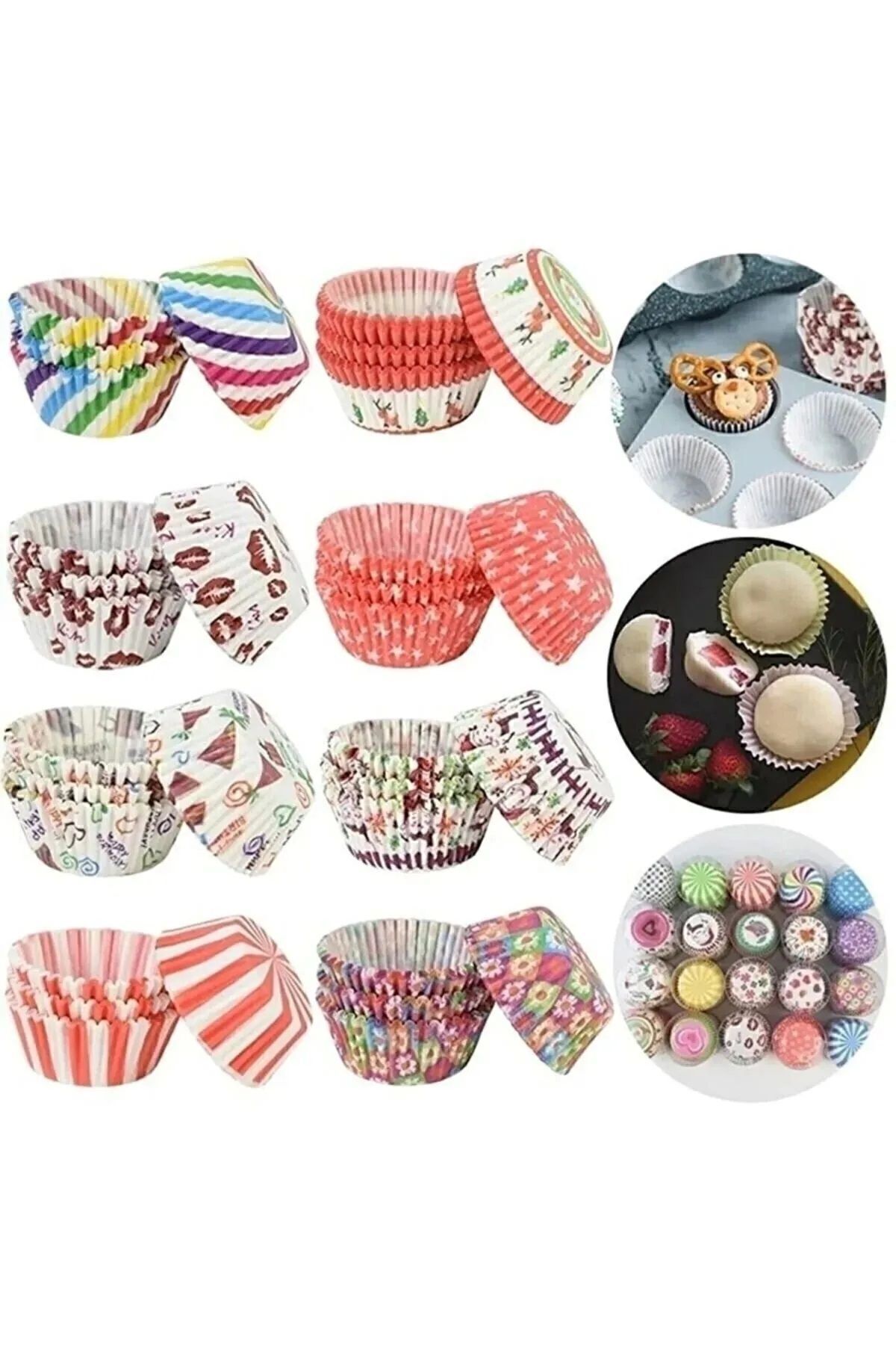 100 Adet Renkli Muffin Cupcake Kalıpları Kek Kapsülü Cupcake Muffin Kağıdı Çok Renkli - Tek Ebat
